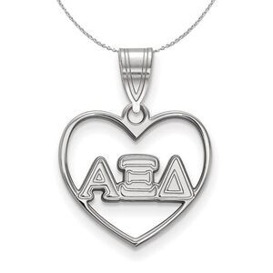Sterling Silver Alpha Xi Delta Heart Greek Necklace - 24 Inch